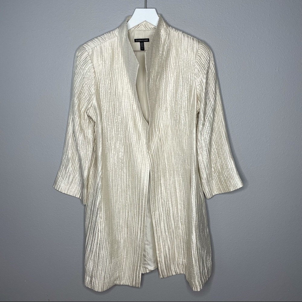 Eileen Fisher Cream Textured Open Cardigan
